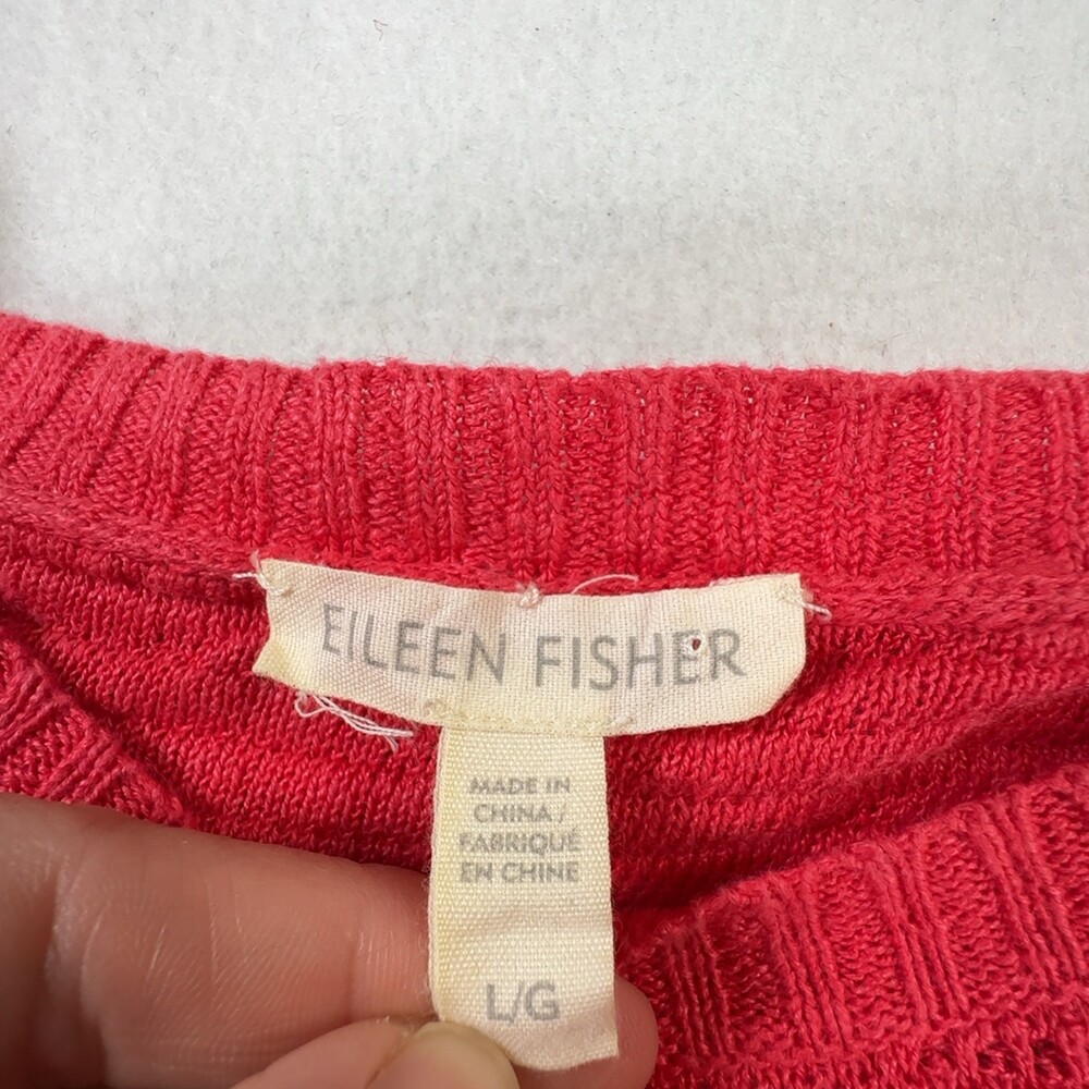 Eileen Fisher Waffle Knit Crewneck Sweater Hi-Low Hem Red Women's Size Large - Picture 11 of 16
